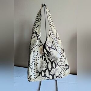Saks Fifth Avenue Snake Print Hobo Bag - Black and Cream